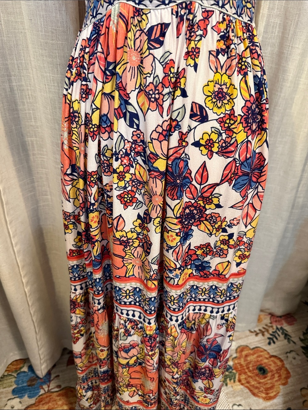 Angie Floral Boho Maxi Dress Twist Front Keyhole Smocked Back Size Small - Picture 3 of 12